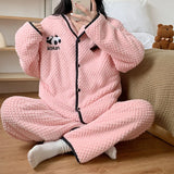 Camicia da notte premaman in flanella spessa, stile autunno inverno, cardigan per l'allattamento, manica lunga, pantaloni lunghi, calda camicia da notte per l'allattamento