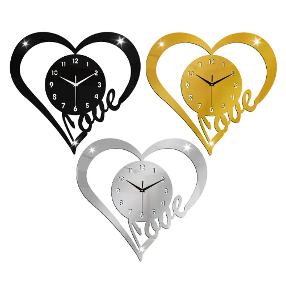 Heart Shaped Wall Clock Modern Bathroom Bedroom Housewarming Silent Movement