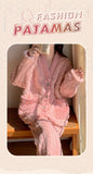 Pigiama in pile di corallo spesso, abbigliamento da casa per ragazze, stile dolce e carino, indossabile all'aperto, caldo, set da notte per l'autunno e l'inverno