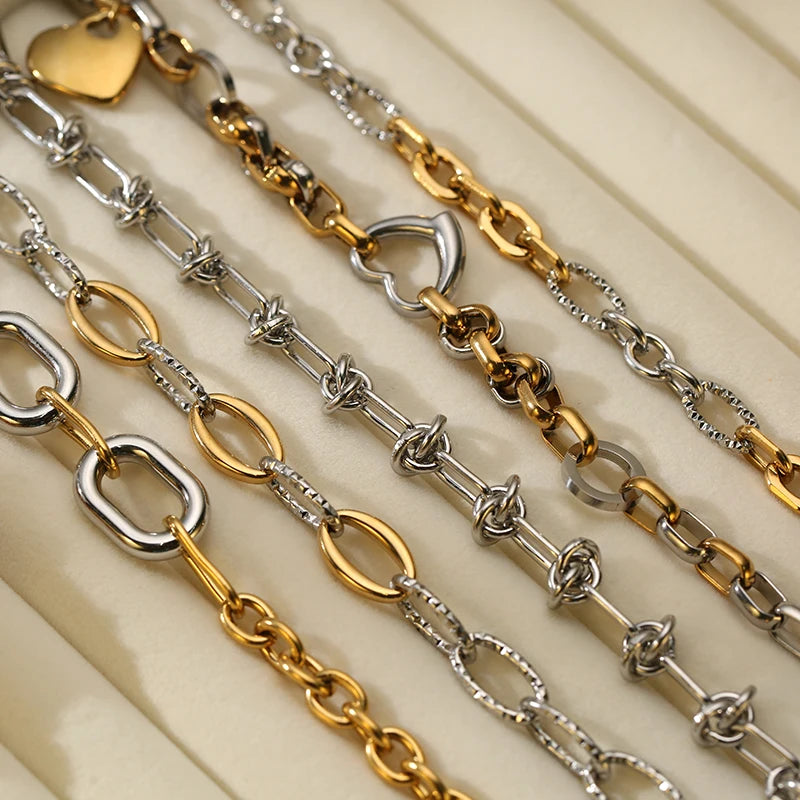 Bracciale rigido a catena color oro e argento GANPUP in acciaio inossidabile 316L per donna e uomo, alla moda, con trama, impermeabile