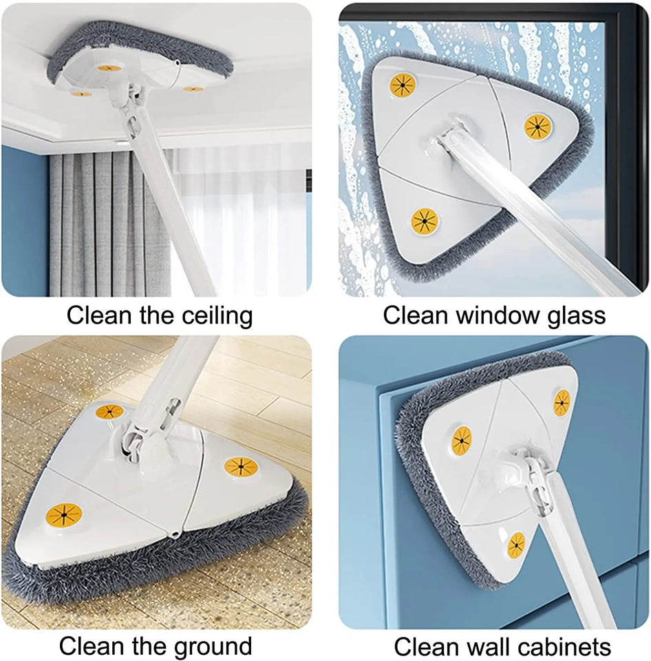 NEW Extended Triangle Mop 360 Twist Squeeze Wringing XType Window Glass Toilet Bathrrom Floor Wall Window Cleaning Mop