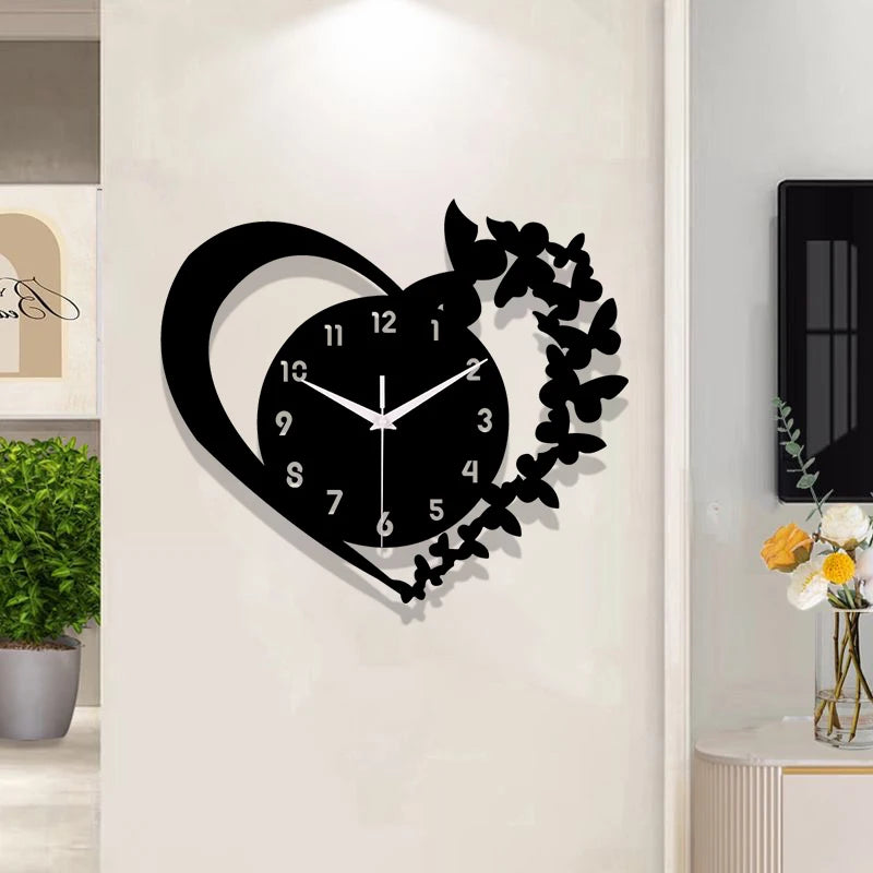 Silent Wall Clock Heart Shaped, Modern Frameless Acrylic Design for Living Room, Bedroom Decor Gift for Mother's Day & Christmas