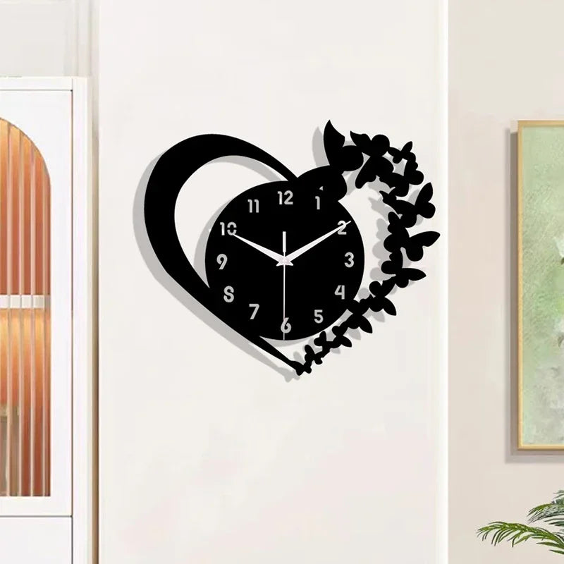 Silent Wall Clock Heart Shaped, Modern Frameless Acrylic Design for Living Room, Bedroom Decor Gift for Mother's Day & Christmas