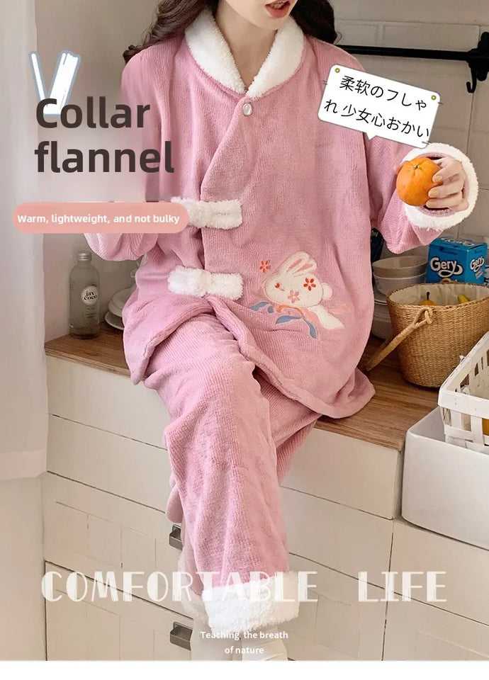 Completo post-parto in flanella spessa, autunno inverno, nuovo stile, camicia da notte premaman, vestiti caldi per l'allattamento, maniche lunghe, pantaloni lunghi