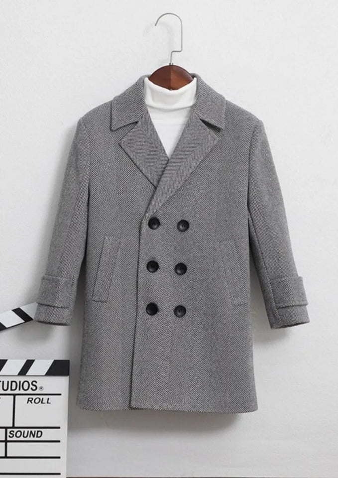 Kids Boy's Autumn Winter Quilted Wool Coat Mid Weight Trench Coat British Style Warmth Cold Resistance