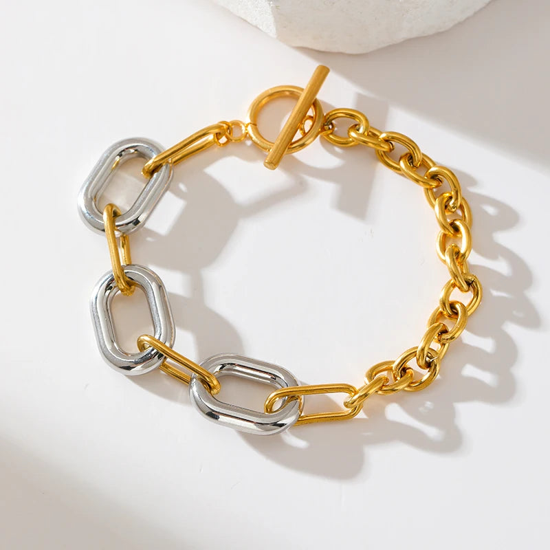 Bracciale rigido a catena color oro e argento GANPUP in acciaio inossidabile 316L per donna e uomo, alla moda, con trama, impermeabile