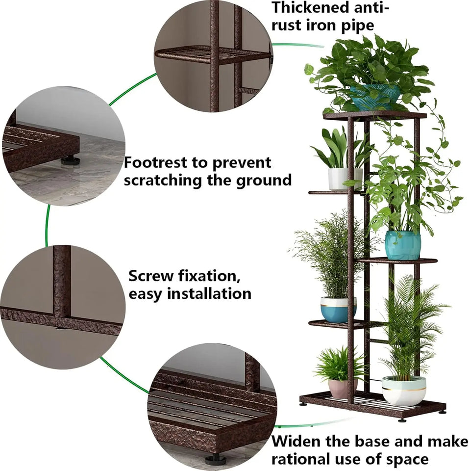 Espositore verticale a 5 strati per piante e fiori, da balcone, da giardino, bonsai, piante decorative, da collezione, vassoio per vasi di fiori