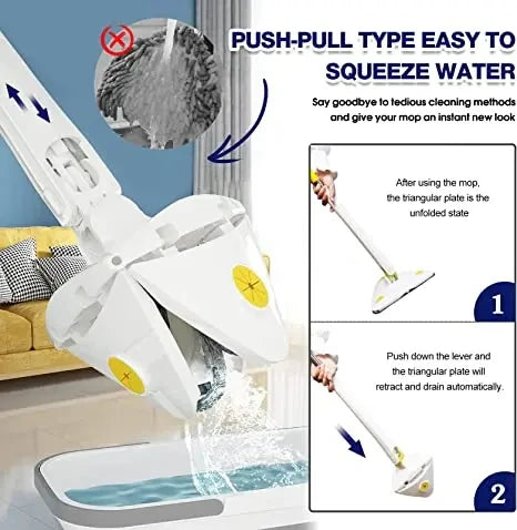 UNTIOR Telescopic Triangle Mop 360° Rotatable Spin Cleaning Mop Squeeze Wet and Dry Use Water Absorption Home Floor Tools