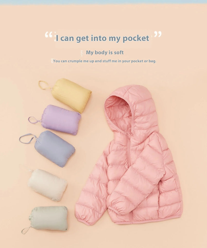 Fall and Winter Children's Light Paragraph down Jacket Children's Jacket New Boys and Girls Big Boy Hooded White Duck down Jacke