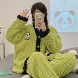 Pigiama in pile di corallo spesso, abbigliamento da casa per ragazze, stile dolce e carino, indossabile all'aperto, caldo, set da notte per l'autunno e l'inverno