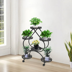 Supporto per piante in vaso 73x28x80cm, 6 vassoi, portavasi in ferro, portavasi nero, adatto a case, uffici, negozi,