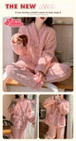 Pigiama in pile di corallo spesso, abbigliamento da casa per ragazze, stile dolce e carino, indossabile all'aperto, caldo, set da notte per l'autunno e l'inverno