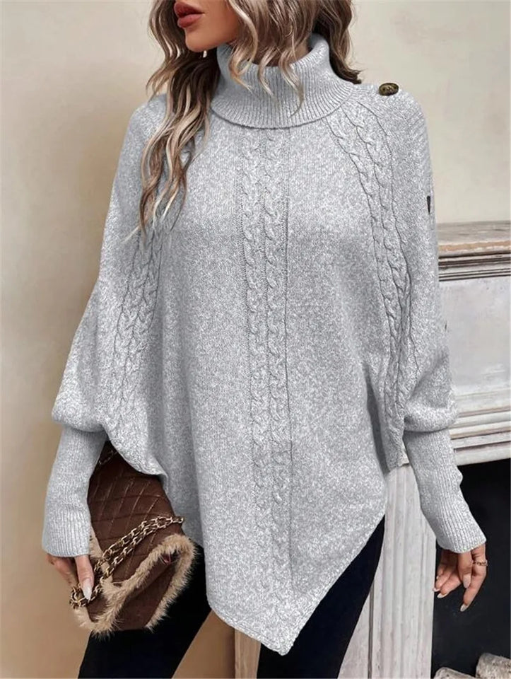 New Autumn Winter Women's Twisted Sweater Turtleneck Button Bat-sleeve Design Sense Streetwear Pullover Women Personality Top
