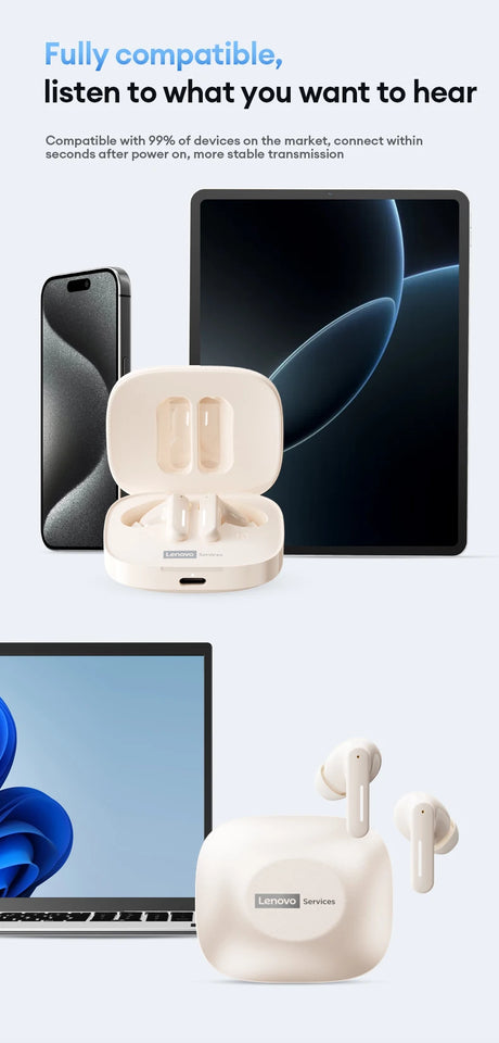 Nuovo auricolare Bluetooth wireless Lenovo LE209 con riduzione del rumore ANC, musica HiFi, cuffie Bluetooth, durata della batteria di 30 ore, cuffie da gioco