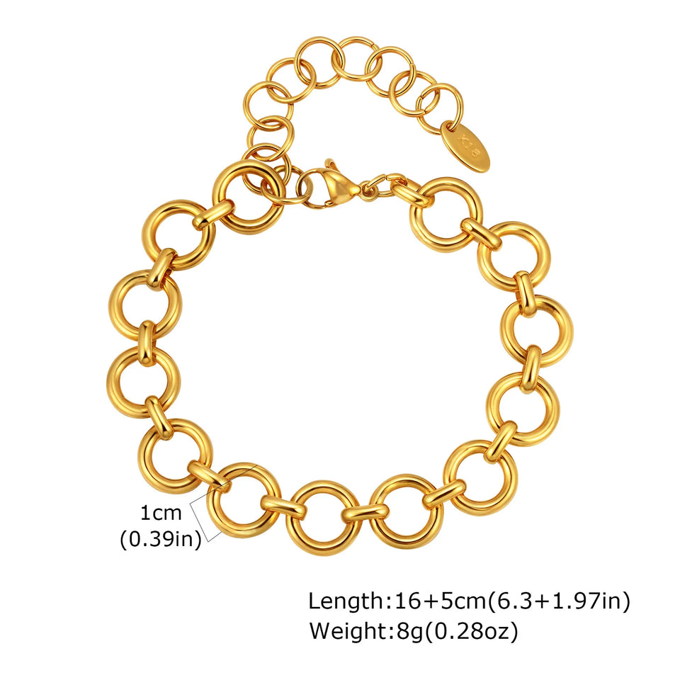 Bracciale a catena in acciaio inossidabile spesso per donna, braccialetti a strati placcati in oro, gioielli da polso impermeabili