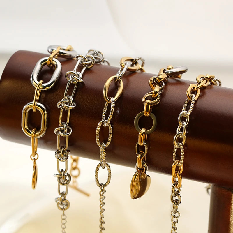 Bracciale rigido a catena color oro e argento GANPUP in acciaio inossidabile 316L per donna e uomo, alla moda, con trama, impermeabile