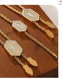 Set di bracciale e collana per donna, catena intrecciata con ciondolo esagonale in zirconia cubica, gioielli in acciaio inossidabile di alta qualità all'ingrosso