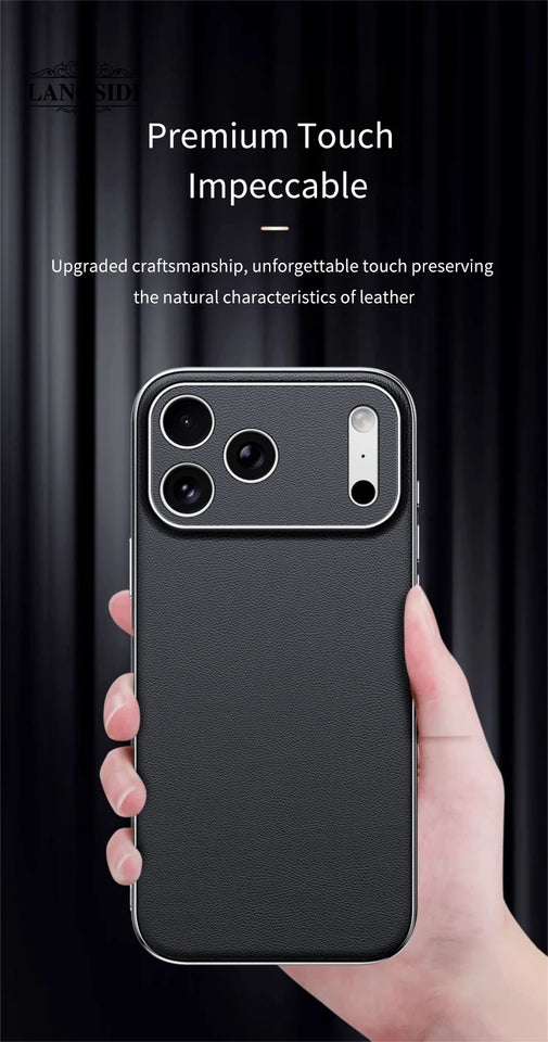 Custodia in pelle di lusso per iPhone 17 16 15 14 Pro Max Air 17Pro 16Pro con protezione completa dell'obiettivo e cover posteriore