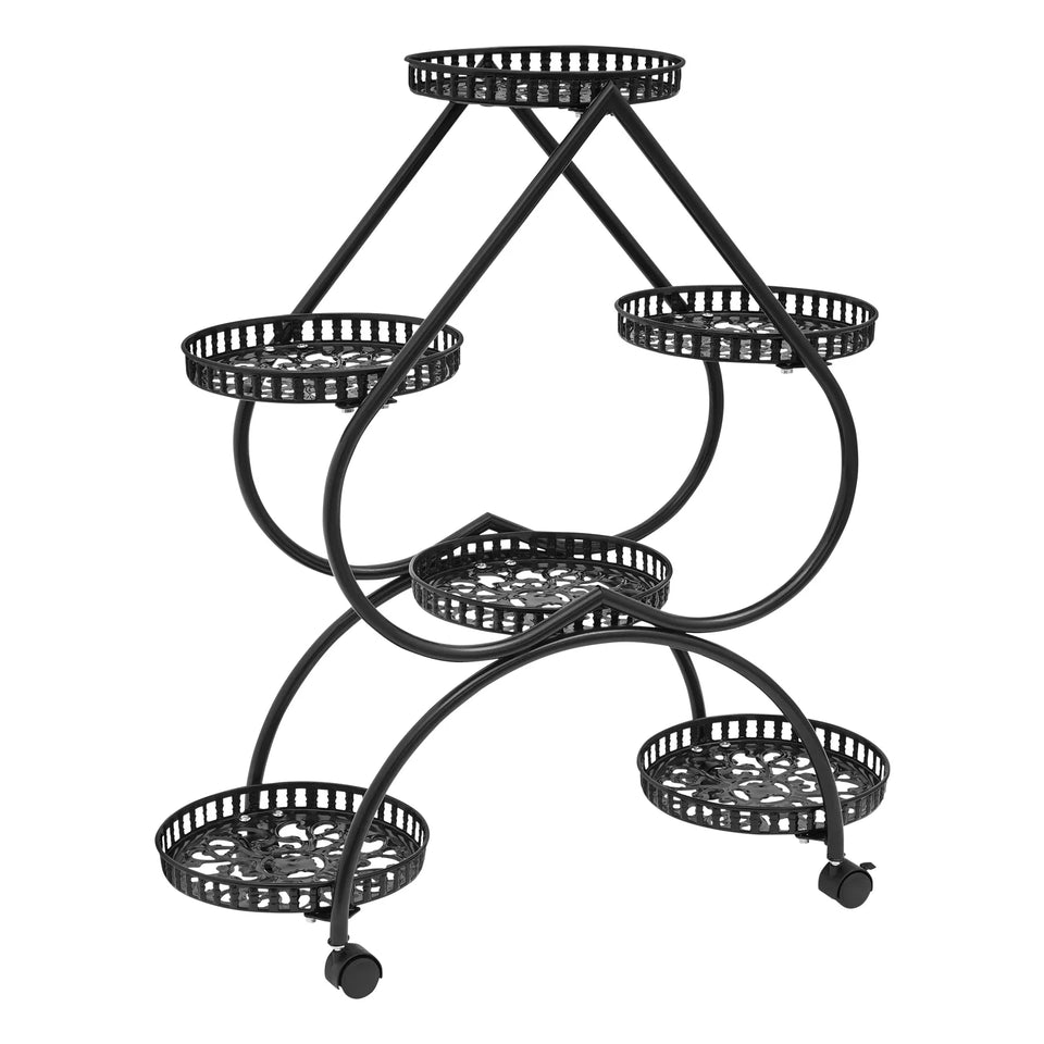 Supporto per piante in vaso 73x28x80cm, 6 vassoi, portavasi in ferro, portavasi nero, adatto a case, uffici, negozi,