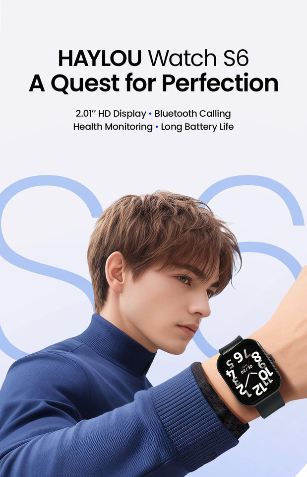 HAYLOU Watch S6 Smartwatch con display HD da 2,01", Bluetooth, chiamate vocali, IP68, impermeabile, monitoraggio del fitness