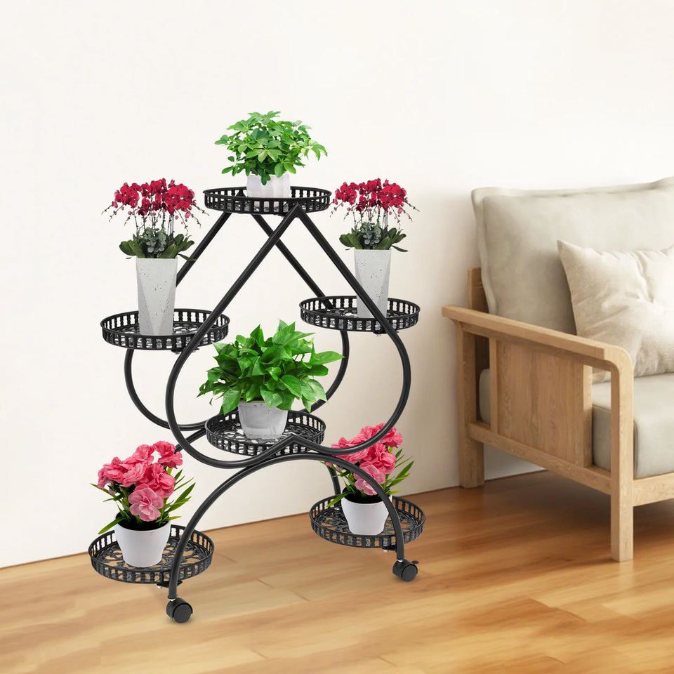 Supporto per piante in vaso 73x28x80cm, 6 vassoi, portavasi in ferro, portavasi nero, adatto a case, uffici, negozi,