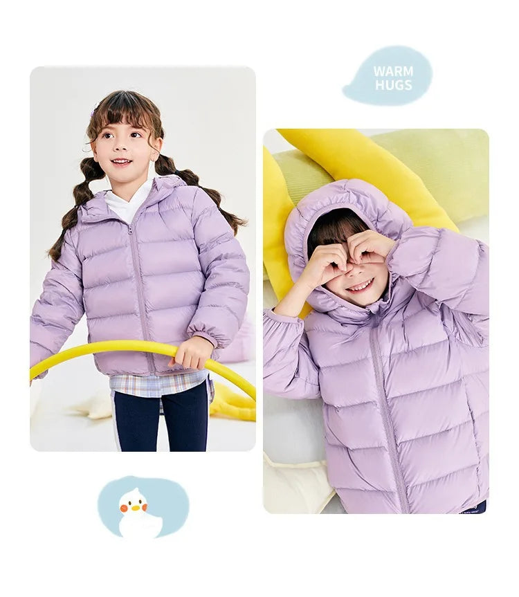 Fall and Winter Children's Light Paragraph down Jacket Children's Jacket New Boys and Girls Big Boy Hooded White Duck down Jacke