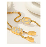 Set di bracciale e collana per donna, catena intrecciata con ciondolo esagonale in zirconia cubica, gioielli in acciaio inossidabile di alta qualità all'ingrosso