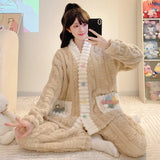 Cardigan lungo invernale da donna con motivo floreale ritagliato, comodo pigiama da casa, taglie forti, scollo a V, manica lunga