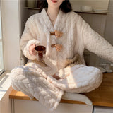 Pigiama in pile di corallo spesso, abbigliamento da casa per ragazze, stile dolce e carino, indossabile all'aperto, caldo, set da notte per l'autunno e l'inverno