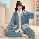 Cardigan lungo invernale da donna con motivo floreale ritagliato, comodo pigiama da casa, taglie forti, scollo a V, manica lunga