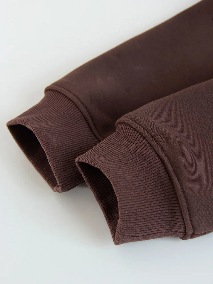 Tute da donna, tuta invernale in pile marrone, calda felpa con cappuccio e cerniera, set di pantaloni da tuta da donna, set di pantaloni in velluto da 2 pezzi