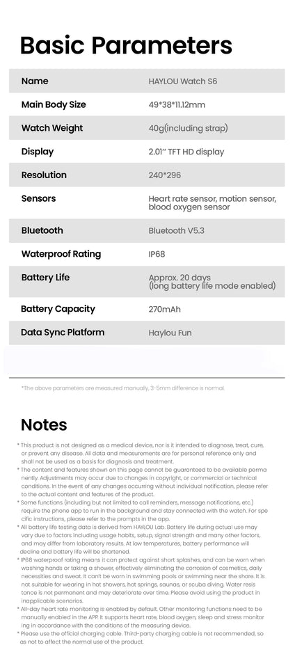 HAYLOU Watch S6 Smartwatch con display HD da 2,01", Bluetooth, chiamate vocali, IP68, impermeabile, monitoraggio del fitness