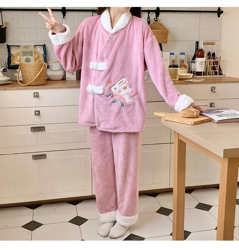 Completo post-parto in flanella spessa, autunno inverno, nuovo stile, camicia da notte premaman, vestiti caldi per l'allattamento, maniche lunghe, pantaloni lunghi