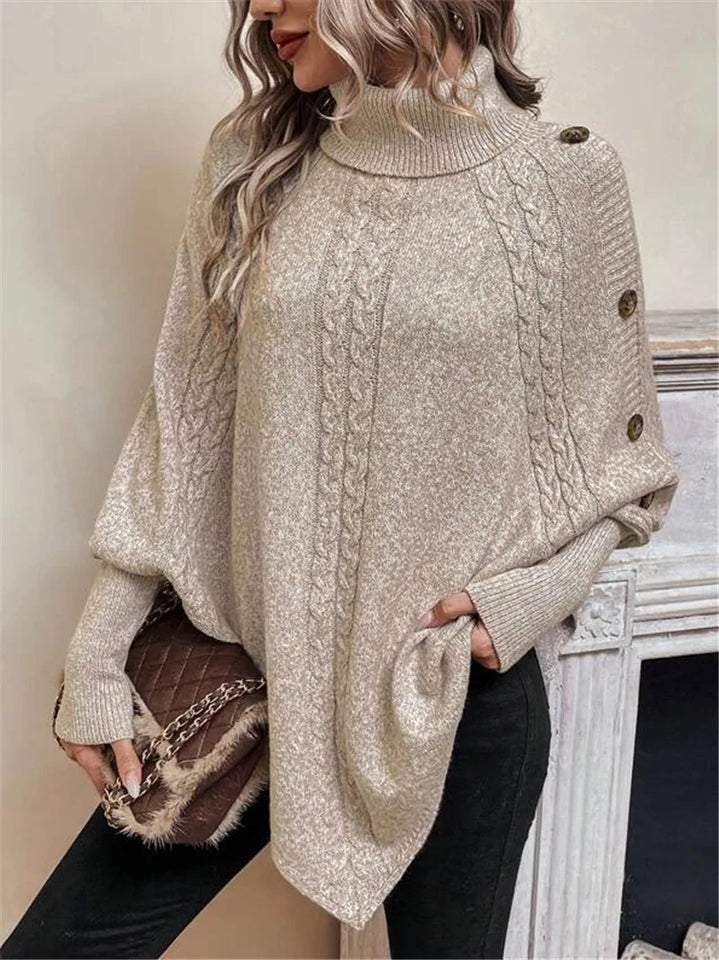 New Autumn Winter Women's Twisted Sweater Turtleneck Button Bat-sleeve Design Sense Streetwear Pullover Women Personality Top