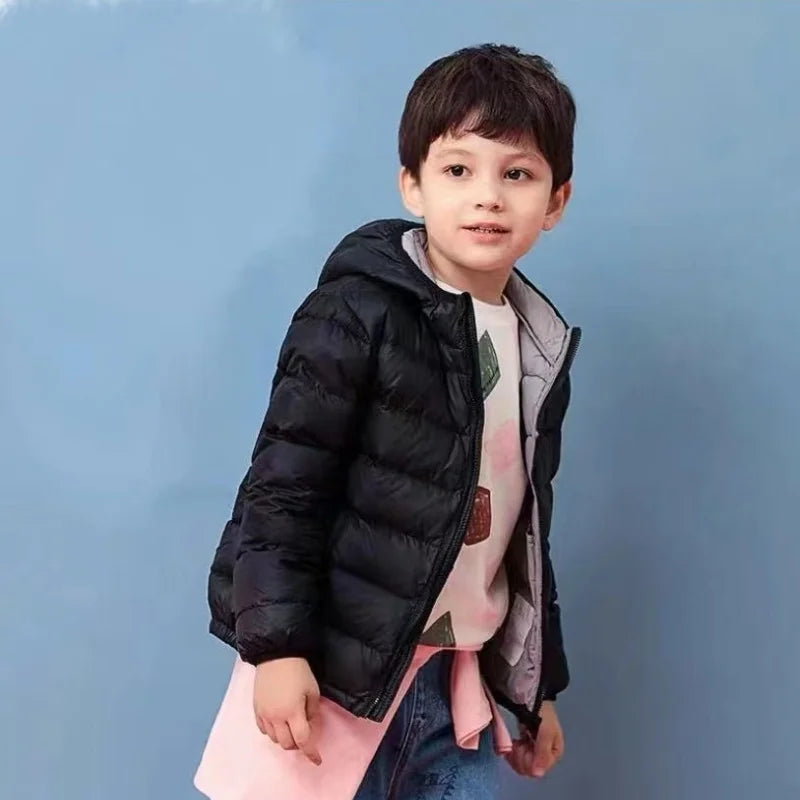 Fall and Winter Children's Light Paragraph down Jacket Children's Jacket New Boys and Girls Big Boy Hooded White Duck down Jacke