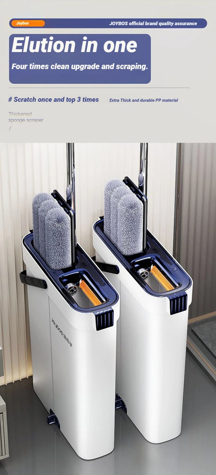JOYBOS Spin Hand Free Flat Barrel 33cm Mop With Bucket 360 Complete Cleaning System With Dual Chamber Washable Floor House Mops