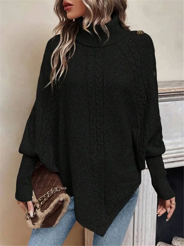 New Autumn Winter Women's Twisted Sweater Turtleneck Button Bat-sleeve Design Sense Streetwear Pullover Women Personality Top