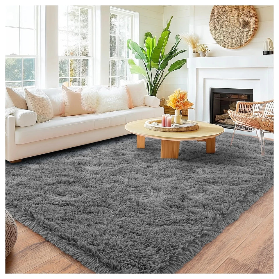 Tappeto lungo in peluche per soggiorno, divano, area tappeti, moderno, ultra morbido, soffice, tappetino da pavimento per camera da letto per bambini, tappetini da comodino, arredamento per la casa, grigio