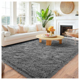 Tappeto lungo in peluche per soggiorno, divano, area tappeti, moderno, ultra morbido, soffice, tappetino da pavimento per camera da letto per bambini, tappetini da comodino, arredamento per la casa, grigio