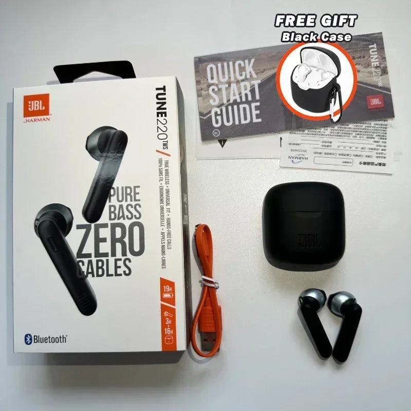 Auricolari stereo JBL TUNE 220TWS True Wireless originali al 100%, con bassi potenti, Bluetooth, con microfono JBL T220TWS+Free Cove