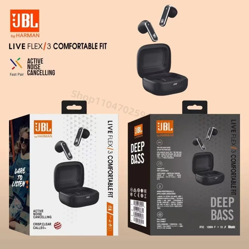 Auricolari wireless JBL Live Flex3 TWS, cuffie stereo HiFi Bluetooth, auricolari in-ear impermeabili per telefoni Pad, allenamento e sport