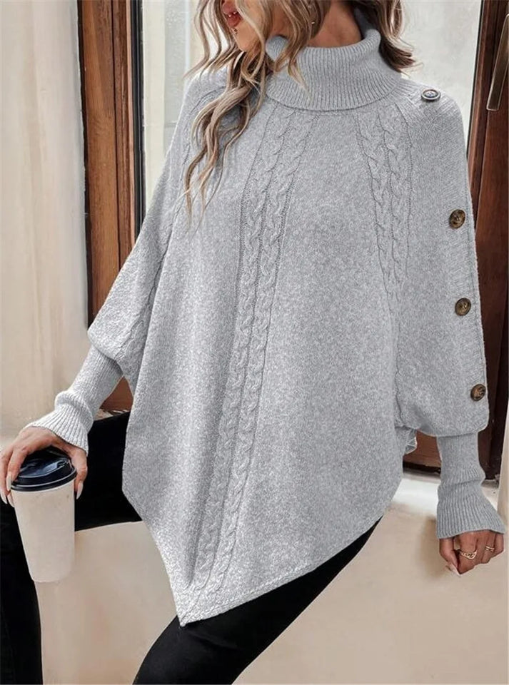 New Autumn Winter Women's Twisted Sweater Turtleneck Button Bat-sleeve Design Sense Streetwear Pullover Women Personality Top