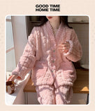 Pigiama in pile di corallo spesso, abbigliamento da casa per ragazze, stile dolce e carino, indossabile all'aperto, caldo, set da notte per l'autunno e l'inverno
