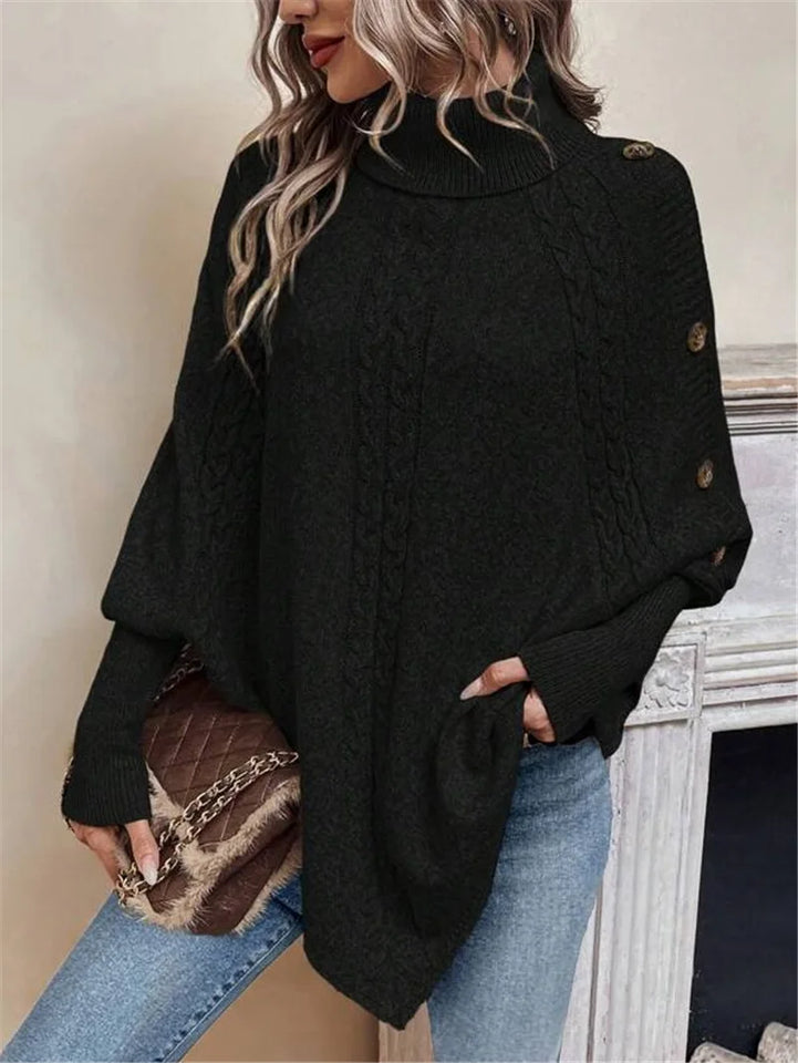 New Autumn Winter Women's Twisted Sweater Turtleneck Button Bat-sleeve Design Sense Streetwear Pullover Women Personality Top