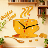 Coffee Cup Wall Stickers Creative Diy Acrylic Mirror Wall Clock Simple Home Decoration Mute Quartz Clock Without Battery