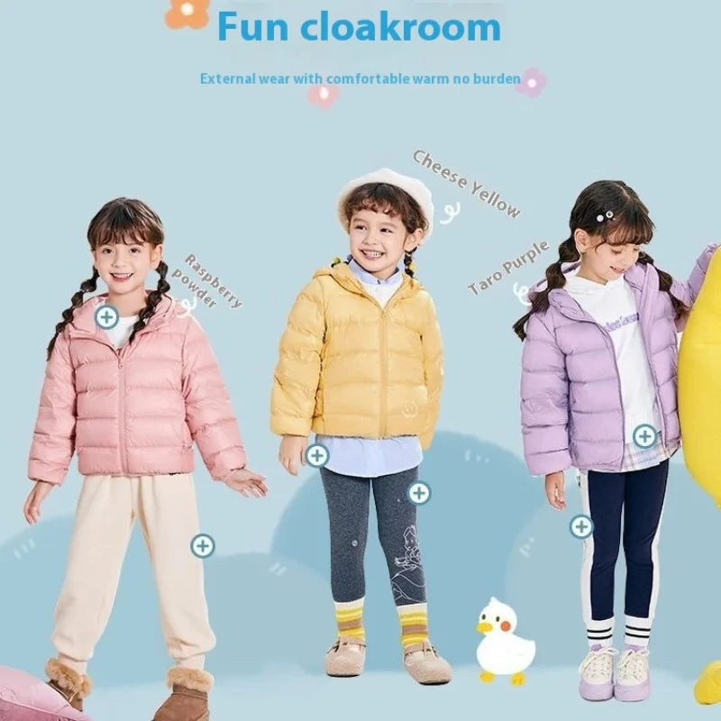 Fall and Winter Children's Light Paragraph down Jacket Children's Jacket New Boys and Girls Big Boy Hooded White Duck down Jacke