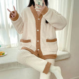 Camicia da notte premaman in flanella spessa, stile autunno inverno, cardigan per l'allattamento, manica lunga, pantaloni lunghi, calda camicia da notte per l'allattamento