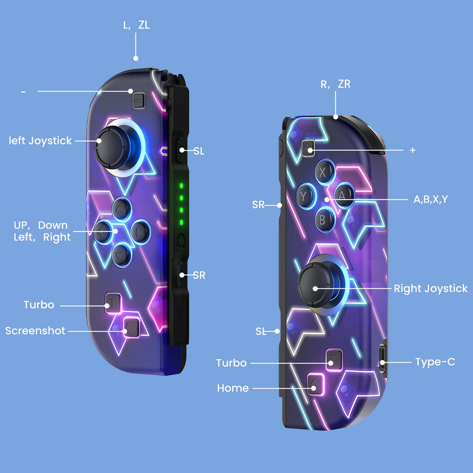Gamepad For Nintendo Switch/OLED/Lite - RGB LED (L/R) Joypad , Turbo Dual Vibration Wireless Controller For NS Joycon