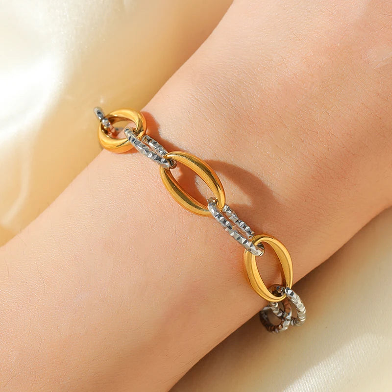 Bracciale rigido a catena color oro e argento GANPUP in acciaio inossidabile 316L per donna e uomo, alla moda, con trama, impermeabile