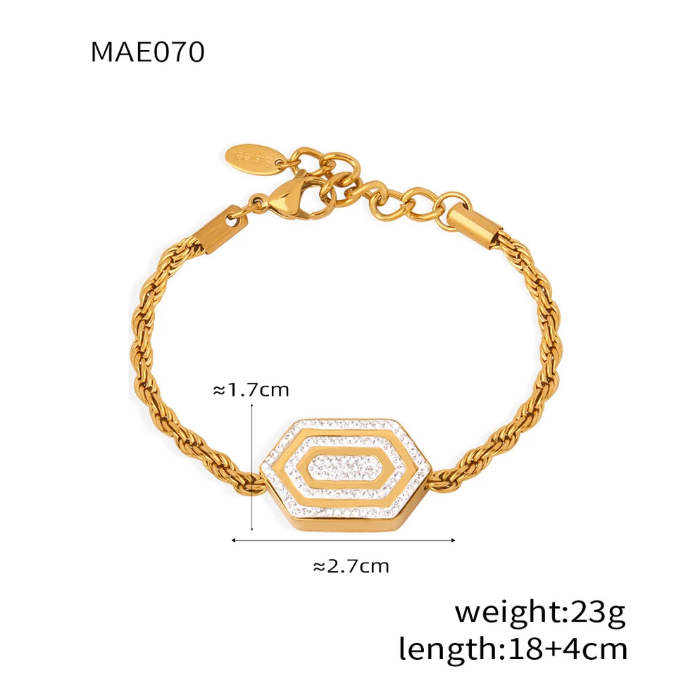 Set di bracciale e collana per donna, catena intrecciata con ciondolo esagonale in zirconia cubica, gioielli in acciaio inossidabile di alta qualità all'ingrosso